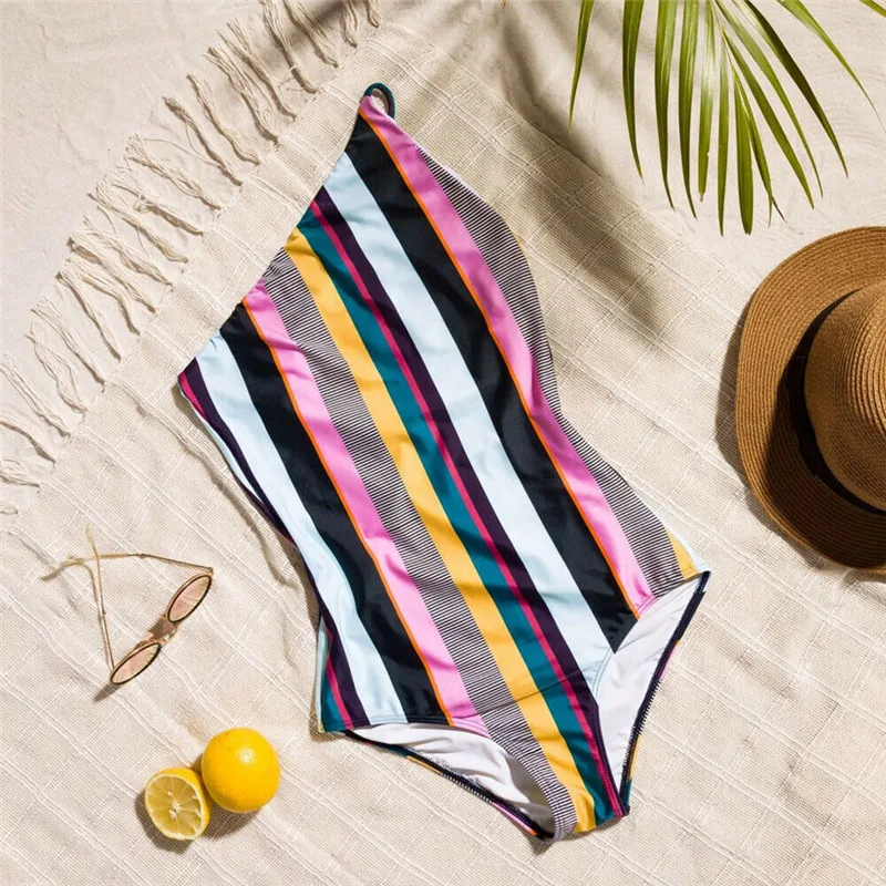 

Women Swimwear Summer Off Shoulder Swimsuit Tankini Beach Swimsuit Padded Push Up Monokini Bikinis Striped Swimwear Bathing Suit