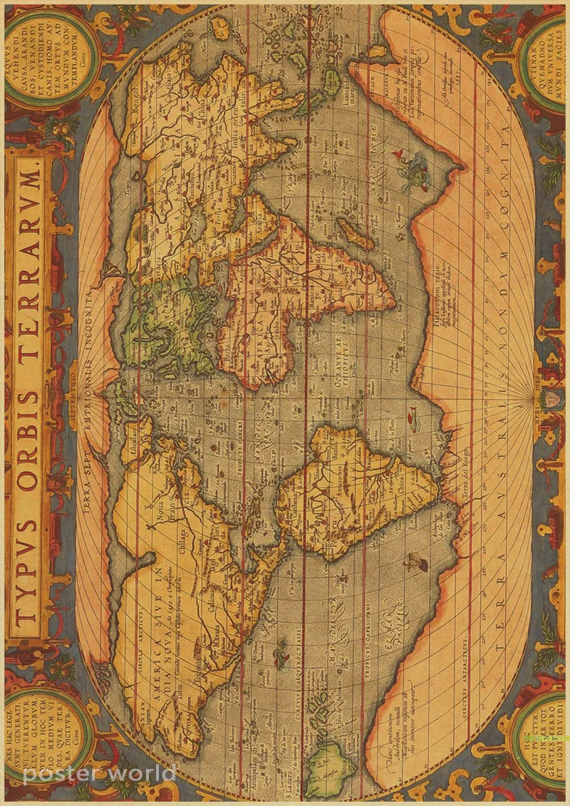 Винтажная карта мира украшение для дома детальный античный плакат Ретро стиль