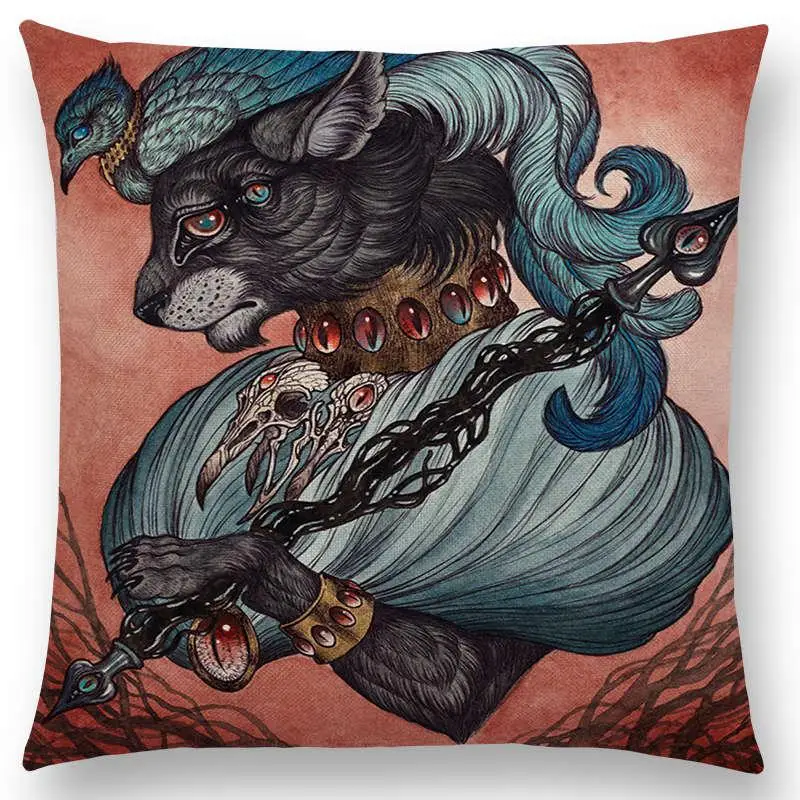 Чехол на диванную подушку с изображением темных волшебных существ таинственных монстров мифических зверей, кошек, оленей, птиц, лисы, тигра, змеи - Цвет: a030410