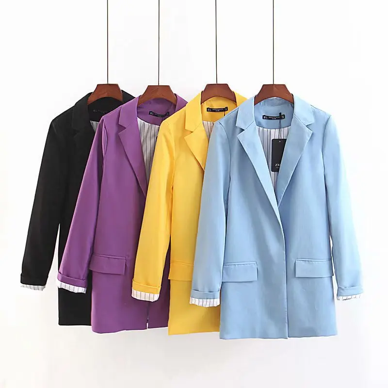 2019 New Women's Jacket Korea Style Candy Color Blazers Elegant Office Lady Long Sleeve Slim Fit Blazer 4 Color Ladies Suits