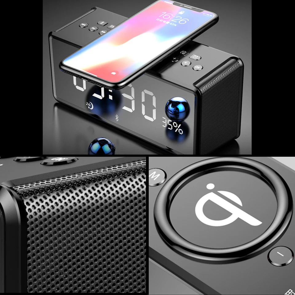 Портативный Bluetooth динамик s Будильник беспроводной бас QI Беспроводная зарядка