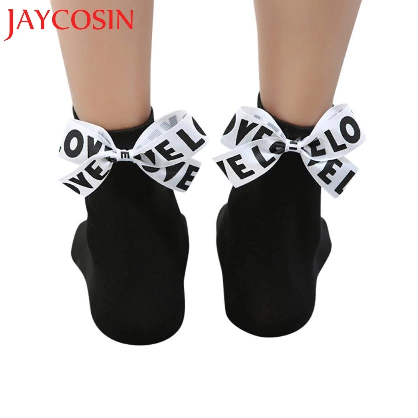 Женские хлопковые носки JAYCOSIN короткие до щиколотки с бантом и надписью Love