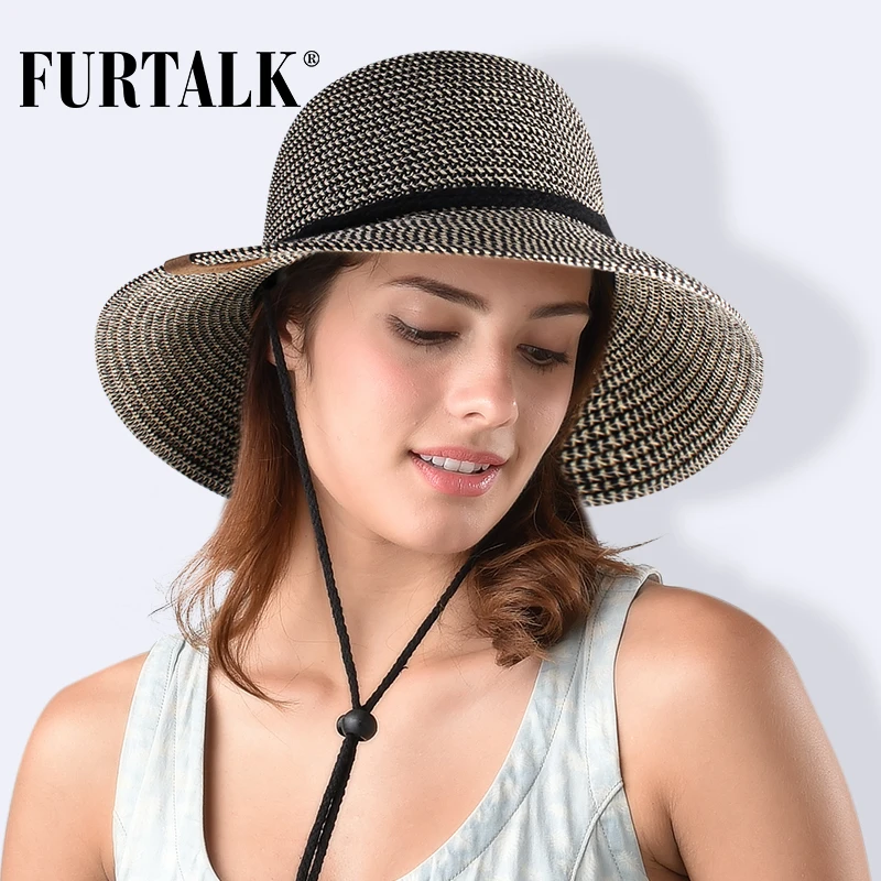 FURTALK летняя шляпа для женщин соломенная Панама защиты от солнца девочек пляжные