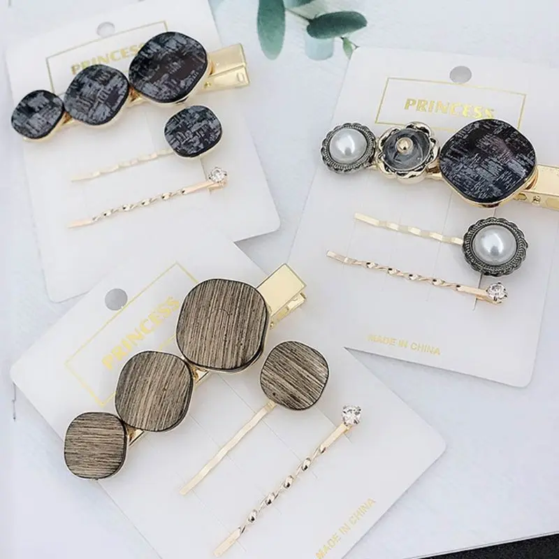 

16 Styles 3Pcs/Set Women Girls Vintage Imitation Pearl Hair Clips Jewelry Faux Marble Button Rhinestone Hairpins Party Barrettes