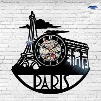 

Paris Skyline Vinyl Record Large Wall Clock CityScape Unique COOL duvar saati