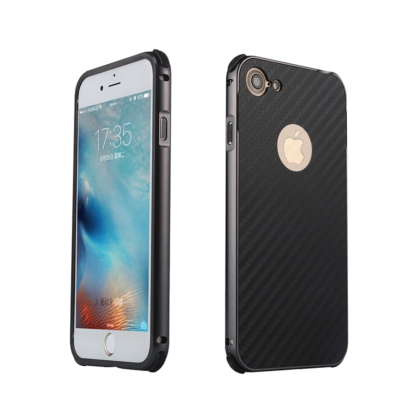 Роскошный Гибридный чехол для iphone 7 8, Жесткий Чехол из углеродного волокна, металлический бампер+ PC защитный чехол на заднюю панель для iphone 7, чехол для телефона