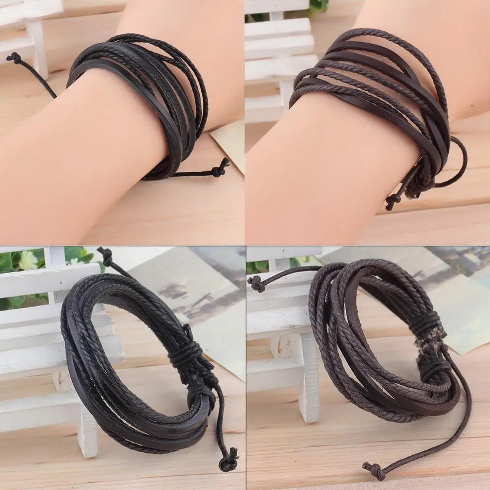 

Fashion Jewelry Wrap multilayer Leather Braided Rope Wristband men Love bracelets & bangles 2 color
