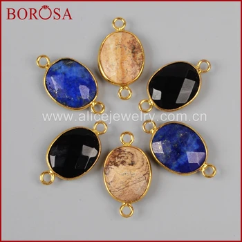 

BOROSA Owyhee Picture Lapis Lazuli Black Obsidian Facted Gold Color Connetcor WX044