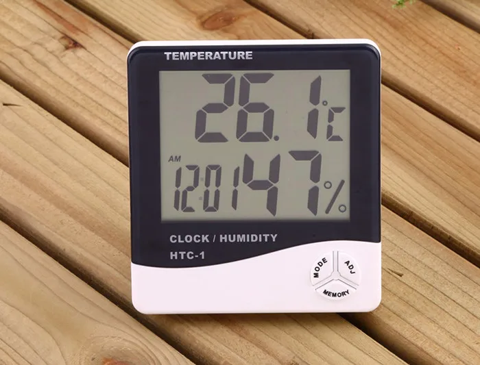 

Digital Thermometer Hygrometer Weather Station Digital Temperature Humidity Meter With Clock Moisture Tester HTC-1