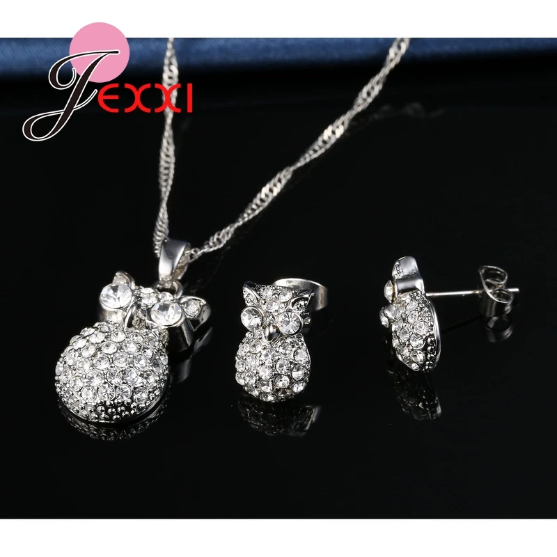New-925-Sterling-Silver-Full-Cubic-Zirconia-Owl-Pendant-Necklace-Stud-Ear-Earrings-Brincos-Wedding-Jewelry (2)