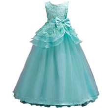 От 4 до 15 лет для девочек-подростков; элегантные кружевные длинные свадебные вечерние платья принцессы с цветочным рисунком для детей; Рождественский костюм для дня рождения; vestidos