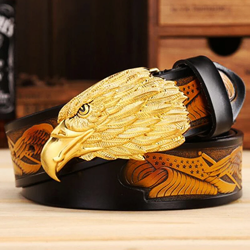 

New Arrival Flying Eagle Buckle Genuine Leather Men Belt Wide Handmade Cowskin Strap Cinto Leather Male Dress Belt for Pants