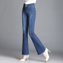 Весенне-осенние повседневные женские эластичные расклешенные джинсы с кисточками, с высокой талией, синие, черные, женские отбеленные эластичные джинсы