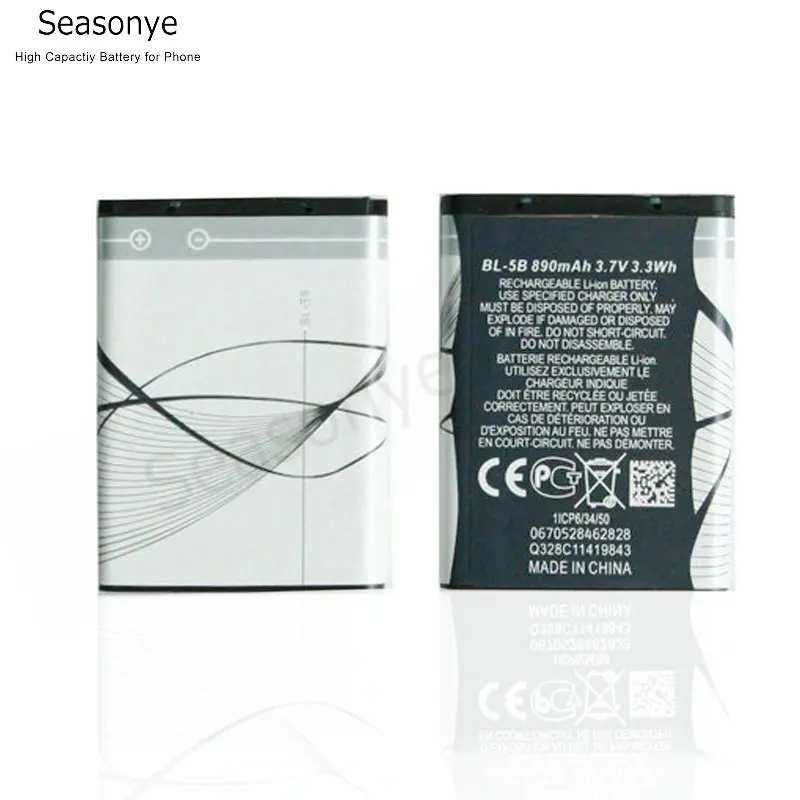 Seasonye 2 шт./лот 890 мАч BL-5B сменная батарея для Nokia 3230/5070/5140/5140i/5200/5300/5500/6020/6021/6060/6070/6080/и