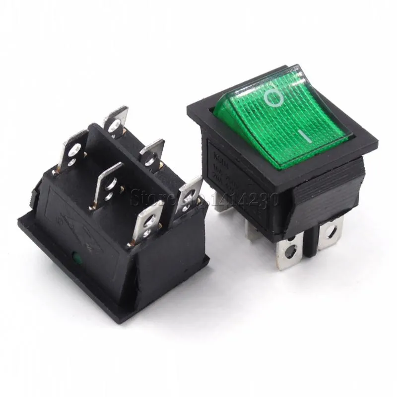 

KCD4 25x31mm Big Ship Type Switch Green 6 Pin 2 Position SPST 16A 250V 20A 125VAC ON-OFF Rocker Switch With a Green light