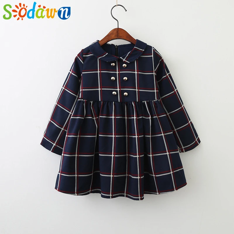 

Sodawn Spring Autumn Children Clothing European American Style Mouth Design Plaid Dress Girls Clothes Fashion Baby Girls Dress