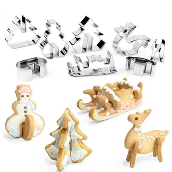 

DIY Baking Tools Stainless Steel 3D Christmas Cookie Cutters Cake Cookie Mold Fondant Cutter 8pcs/set
