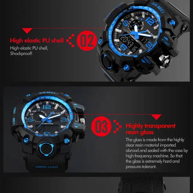 SKMEI Top Marka Sport Watch mężczyźni Military Digital zegarki 5Bar wodoodporne Dual Display zegarki na rękę Relogio męski 1155 tanie i dobre opinie Quartz Wristwatches Klamra Okrągłe Chronograph Stop Watch Week Display Swim Alarm Complete Calendar LED display Shock Resistant Multiple Time Zone Water Resistant Back Light SKMEI Top Marka Sport Watch mężczyźni Military Digital zegarki 5Bar wodoodporne Dual Display zegarki na rękę Relogio męski 1155 tanie i dobre opinie Quartz Wristwatches Klamra Okrągłe Chronograph Stop Watch Week Display Swim Alarm Complete Calendar LED display Shock Resistant Multiple Time Zone Water Resistant Back Light