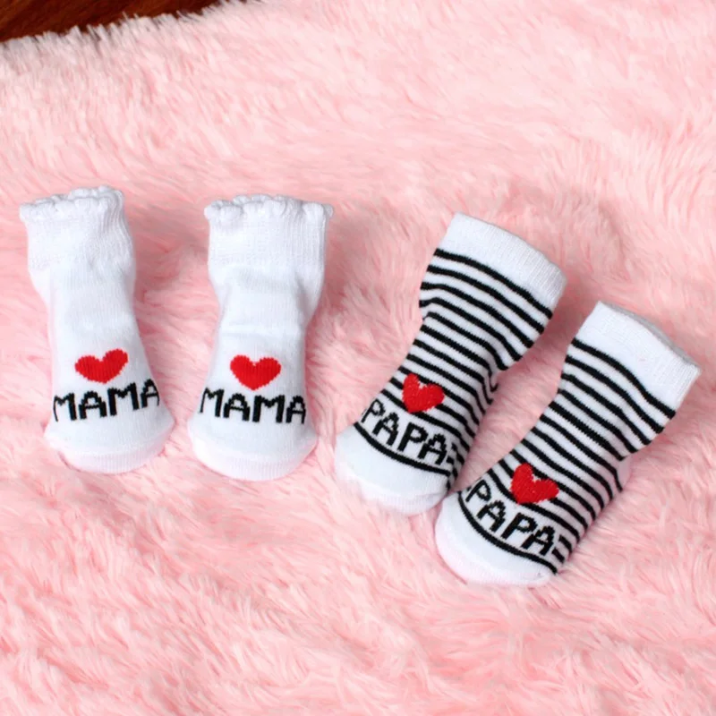 

2017 New Lovely Soft Baby Socks Newborn Toddler Infant Kids Girls Boys Stripe Cotton Love Mama/Papa Socks 0~6 Months Fashion