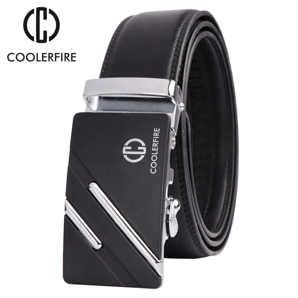 

COOLERFIRE 2017 fashion automatic buckle genuine leather men belts black business belt with high qualiy strap ZD056