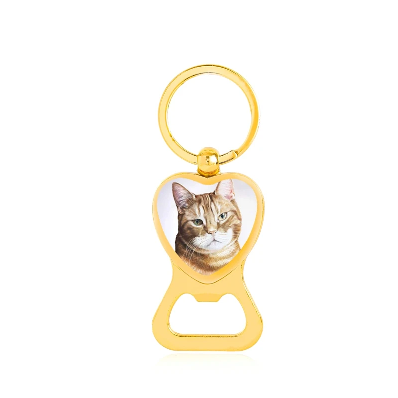 

Kawaii Cute Cat Picture Dome Keychains Heart Beer Bottle Opener Pendant Key Chains Gold Silver Keyring Women Men Jewlery