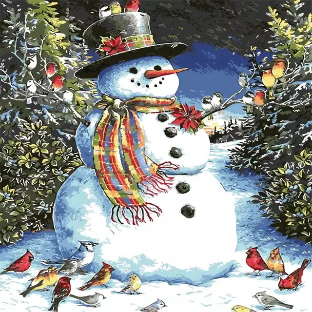 cute snowman diy painting by numbers kits coloring painting on