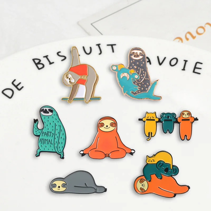 

Funny Sloth Series Badges Brooches Cute Nickname Flash Denim Enamel Lapel Pins Gifts for Kids Fans Friends Jewelry Wholesale