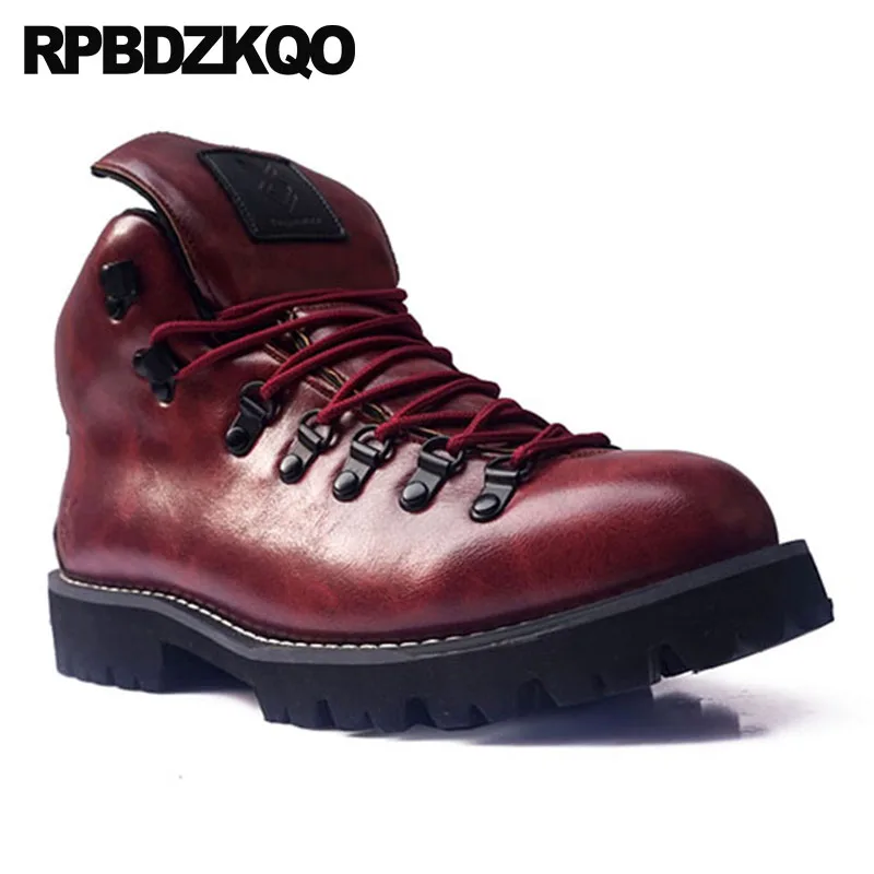 Moda Zapatos Ejército Talla Combate Cordones Grande Alta Calidad vino Botas Impermeable Diseñador Tinto Calzado Botines Con Marrón De coffee Militar Otoño Marrón 4qznEIp