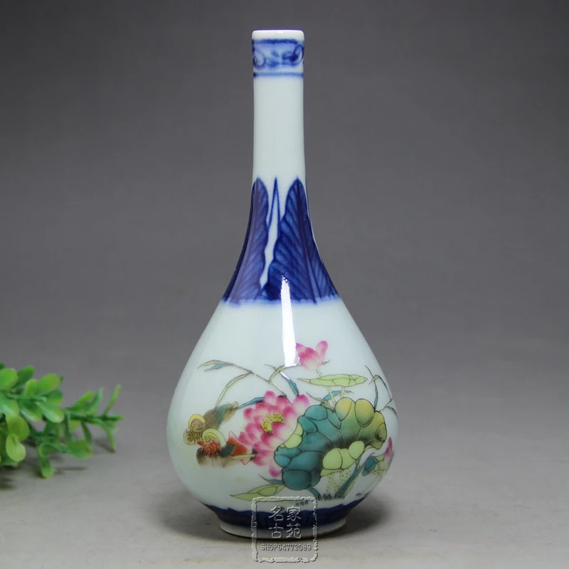 

Free shipping exquisite antique porcelain vase vase painting flowers handmade Yuanyang home crafts