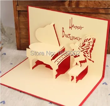 

DIY 3D angel and piano birthday paper card 20pcs/lot free shipping