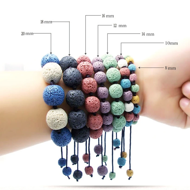 

6/8/10/12/14/16mm Color Natural Volcanic Lava Stone Loose Spacer Round Lava Beads for Bracelets Necklace Essential Oil Jewelry