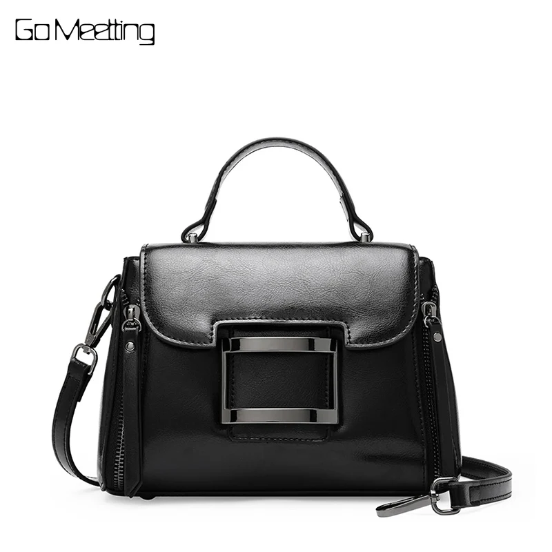 

Go Meetting High Quality Women Bag Handbags Totes Solid Genuine Leather Shoulder Bags Wax oil Cow Leather Ladies Crossbody Bag