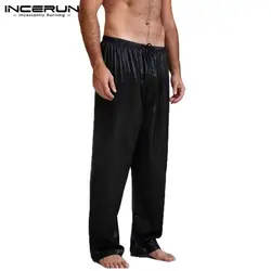 INCERUN мужские шелковые штаны для сна полиэстер Lounge одежда мягкие дышащие мотобрюки эластичный пояс повседневное свободные нижнее белье