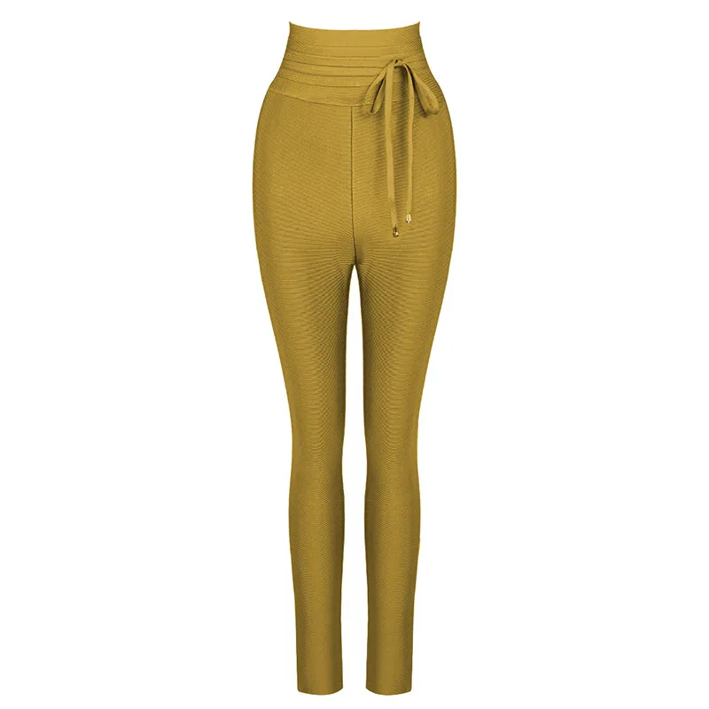 9 цветов, высокое качество, узкие женские штаны, вискоза, трикотажные, сексуальные и Клубные бандажные штаны, одежда для вечеринок - Цвет: Ginger yellow