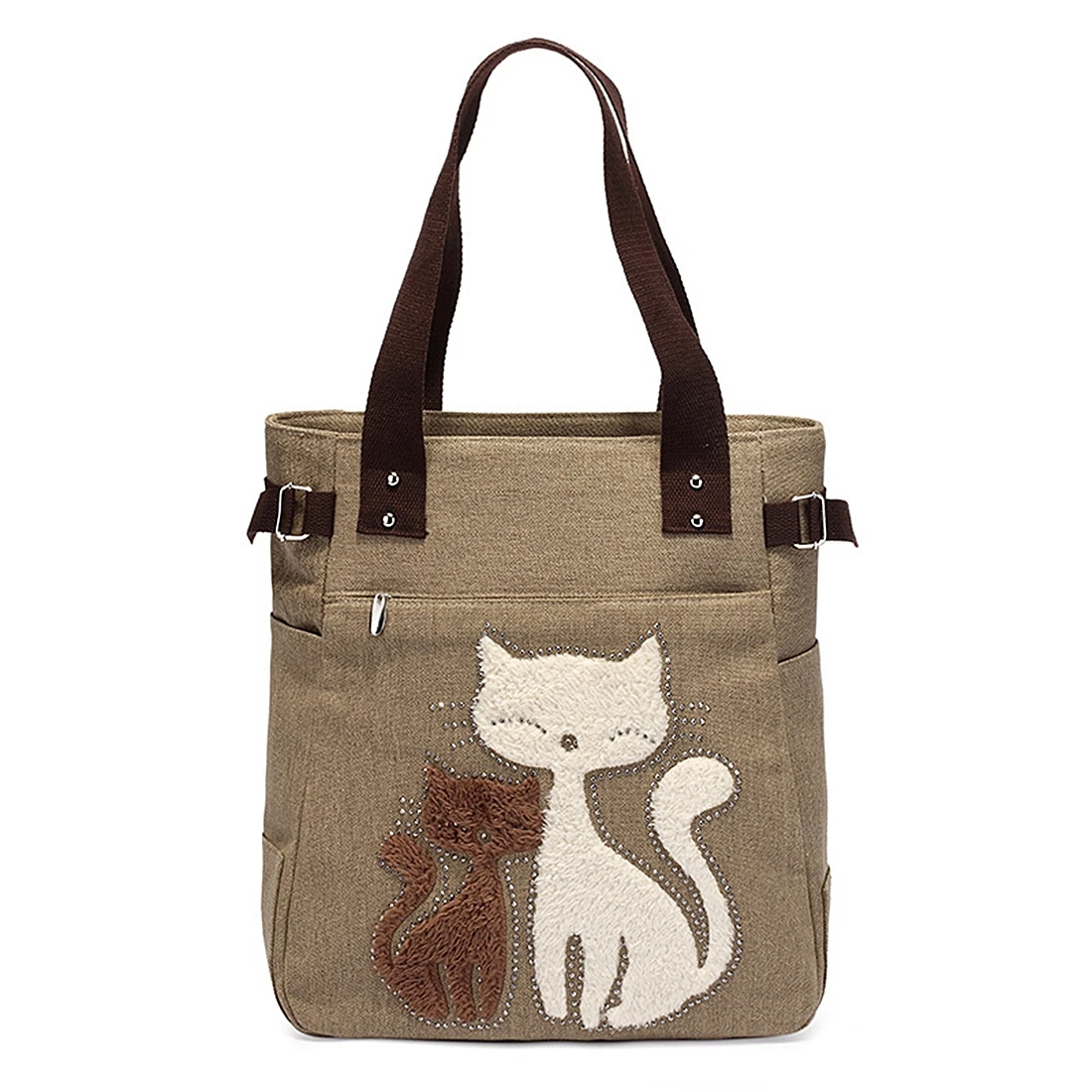 Women's messenger handbag canvas bag with cute cat small shopping shoulder bag