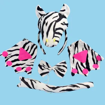 

Animal 3D Zebra Headband Bow Tail Claws Gloves Halloween Party Performance Cosplay Prop 5Pcs Kids Boy Girl Halloween Party Favor