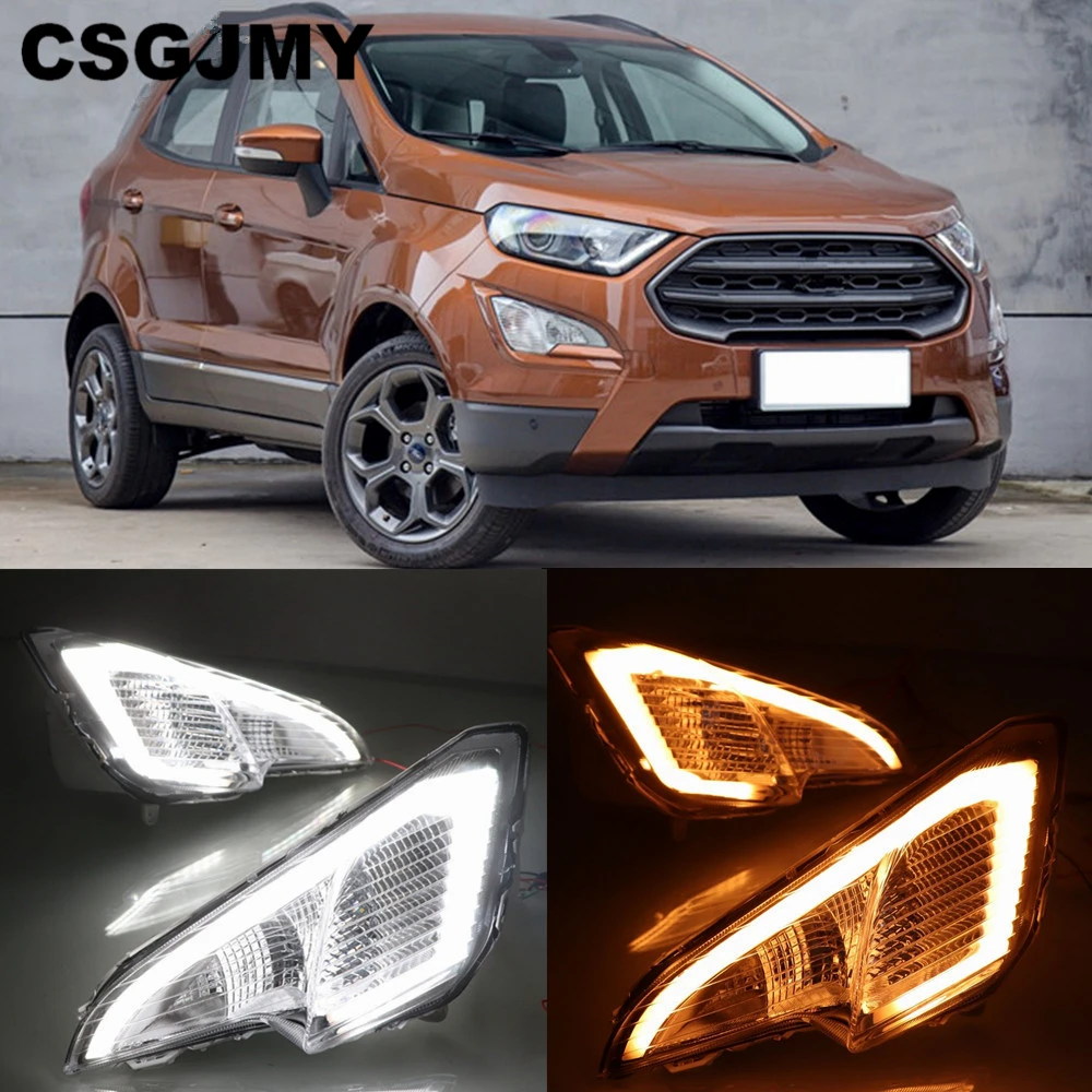 2 шт. светодиодный фонарь дневного света для Ford EcoSport желтый указатель поворота Функция Водонепроницаемый ABS 12 в автомобильный DRL светодиодный противотуманный фонарь