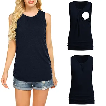 

Pregnant Nursing Cotton Clothes Women's Maternity Breastfeeding Sleeveless Solid Tops Pregnant Vest Clothes Enfermera S-2XL 2019