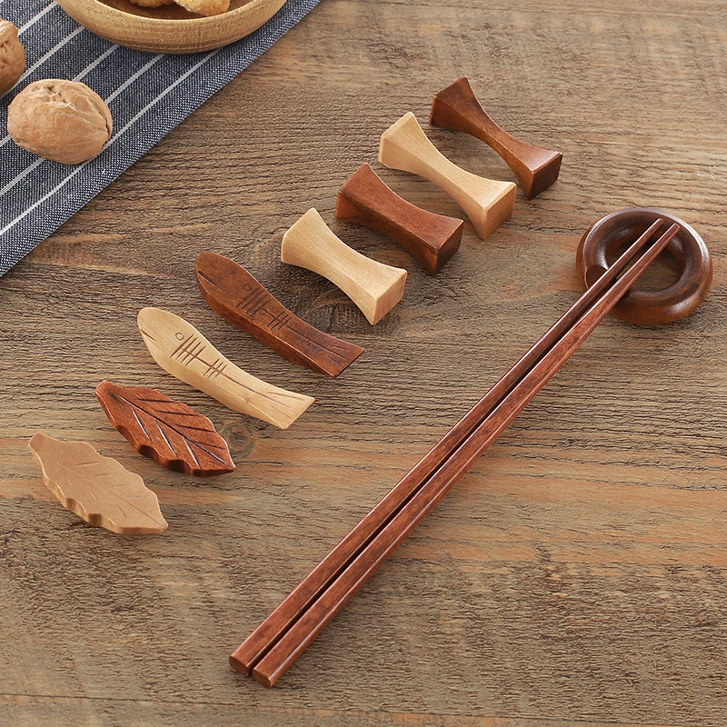 1pc Wood Stand Holder Leaf Shape Chopstick Rest Traditional Irregular