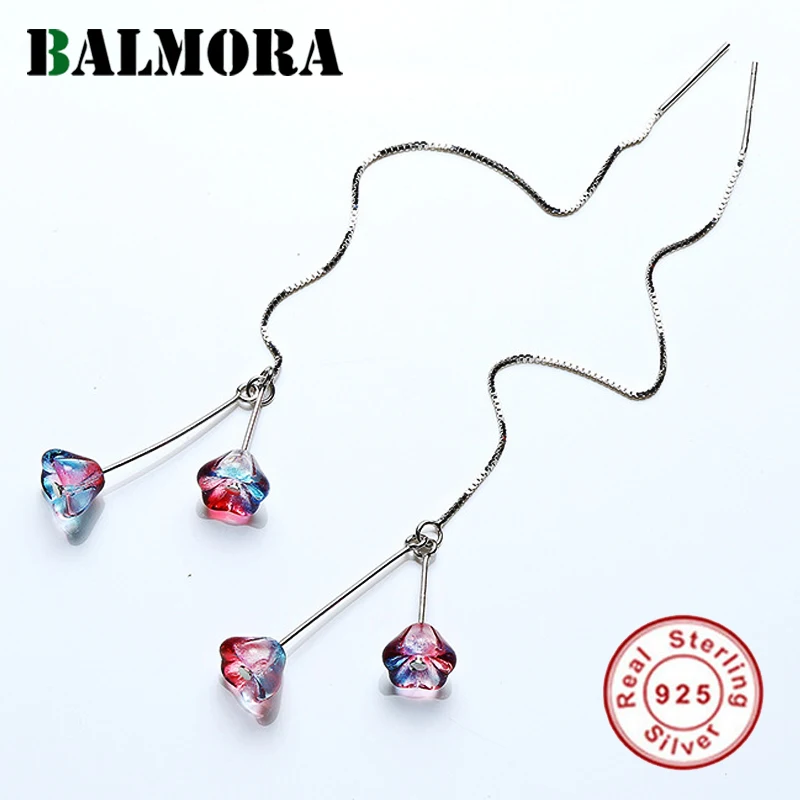 

BALMORA 925 Sterling Silver Delicate Long Drop Earrings for Women Lady Party Gift Ear Line All-match Fashion Jewelry JWDMLE939