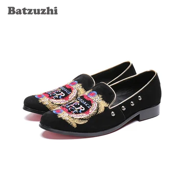 

Italian Style Mens Shoes Black Suede Leather Men's Loafer Shoes Embroidery Erkek Ayakkabi Brand Designer's Shoes Party, US6-12