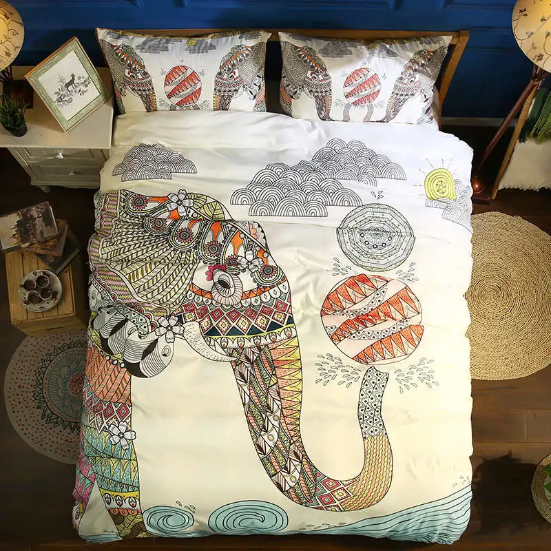 

bohemian elephant printed duvet/comforter cover room decor 3pcs bedding set queen king size bed linens indian floral coverlet