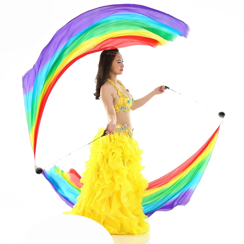 2 шт. для сценического выступления Poi шелковые вуали брошенные шары для уровня танца живота ручной реквизит аксессуары для танца живота вуали для танцев - Цвет: Rainbow