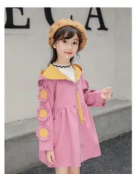 

Children's clothes girl's long style windbreaker cotton spring coat