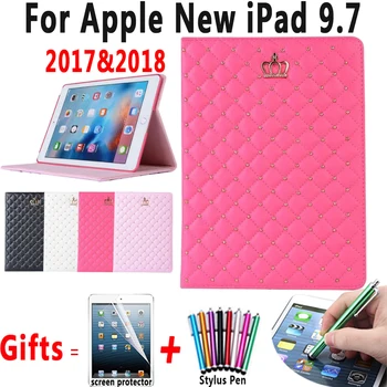 

for Apple New iPad 9.7 2018 A1893 A1954 Case Luxury Crown Leather Sleep Wakeup Cover for iPad 9.7 2017 A1822 A1823 Coque Funda