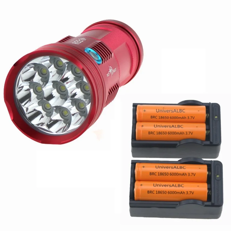 

Waterproof skyray 18000 lumens LED Flashlight 9xCREE XM-L T6 LED Torch Bike Lamp Light linterna + 4x 18650 battery+2x Chargers