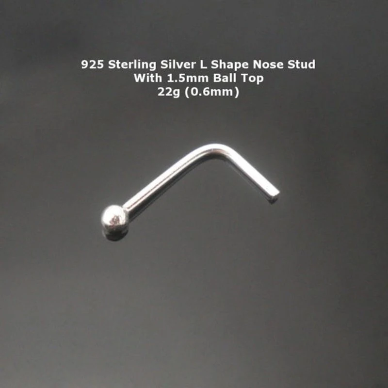 

925 Sterling Silver L Shape Nose Stud 1mm ball tiny nose pin 20pcs/pack