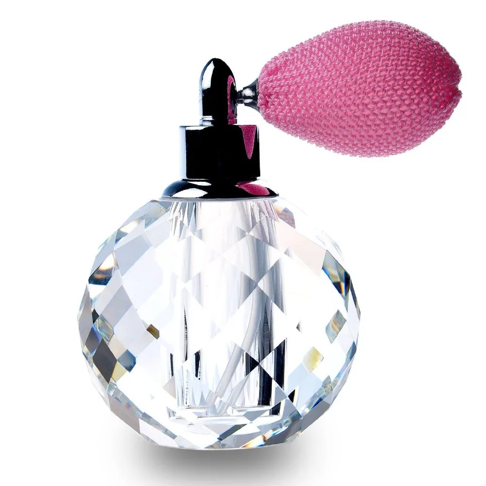 

H&D 10ML Clear Crystal Perfume Bottle with Short Spray Atomizer,Great Gift Refillable Faceted Bottle For Home Wedding Decoration