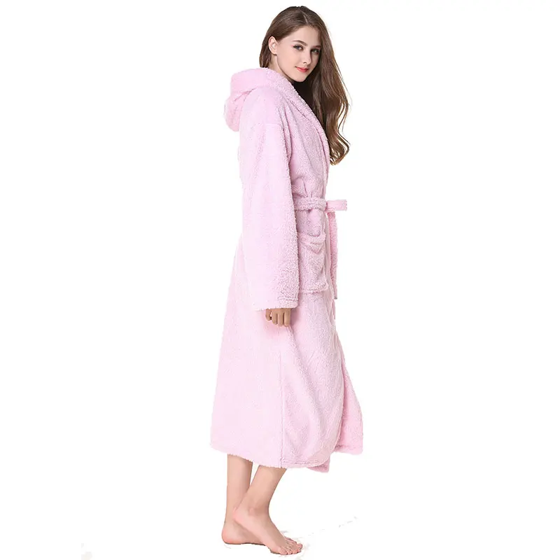 2018 Winter Lavender Print Flannel Warm Pajamas Women Sexy Towel Robe Soft Coral Fleece Bathrobe Sleepwear (3)