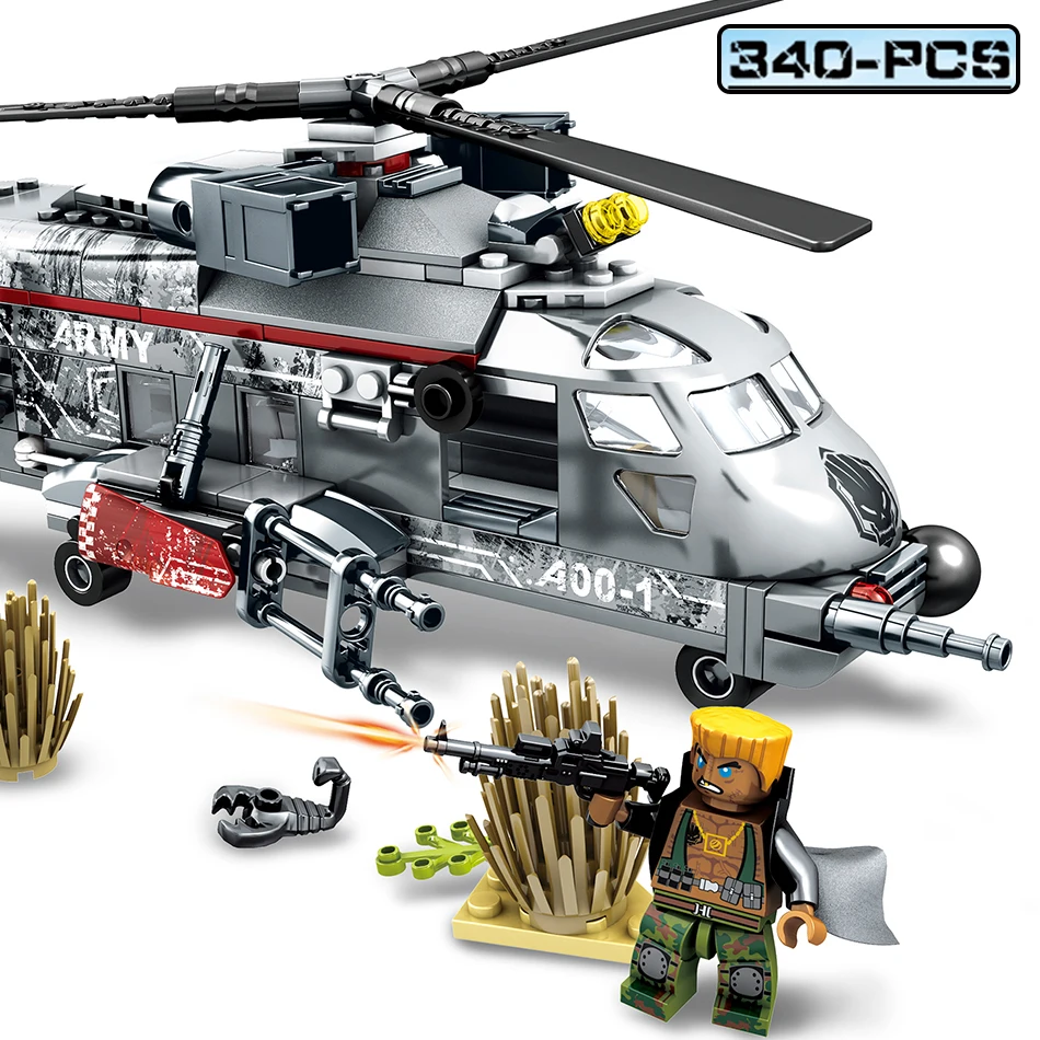 

340PCS Special Force Helicopter Model Army Swat Soldiers Compatible Legoed Military World War2 Building Blocks Toys For Children